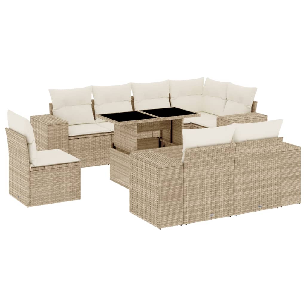 9-delige Loungeset met kussens poly rattan beige is nu te koop bij PeponiXL, paradijselijk wonen!