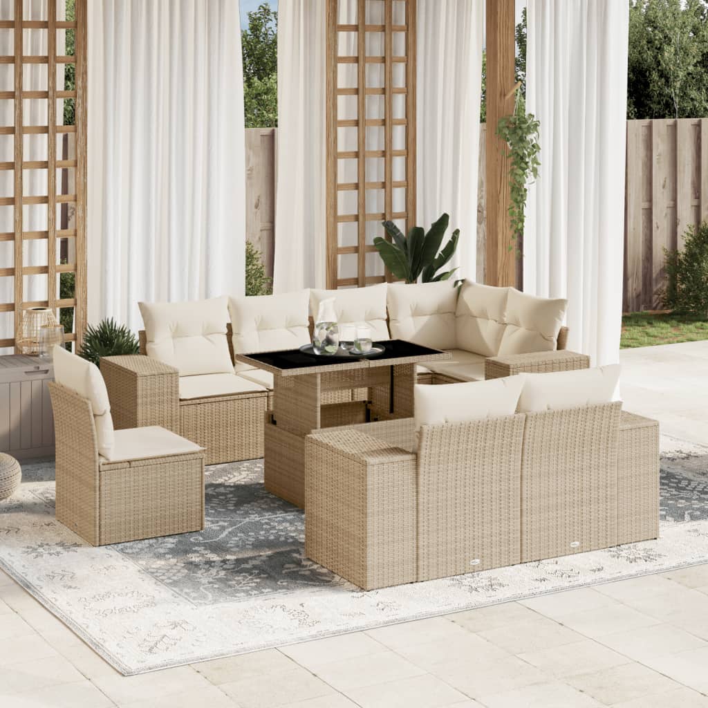 9-delige Loungeset met kussens poly rattan beige is nu te koop bij PeponiXL, paradijselijk wonen!