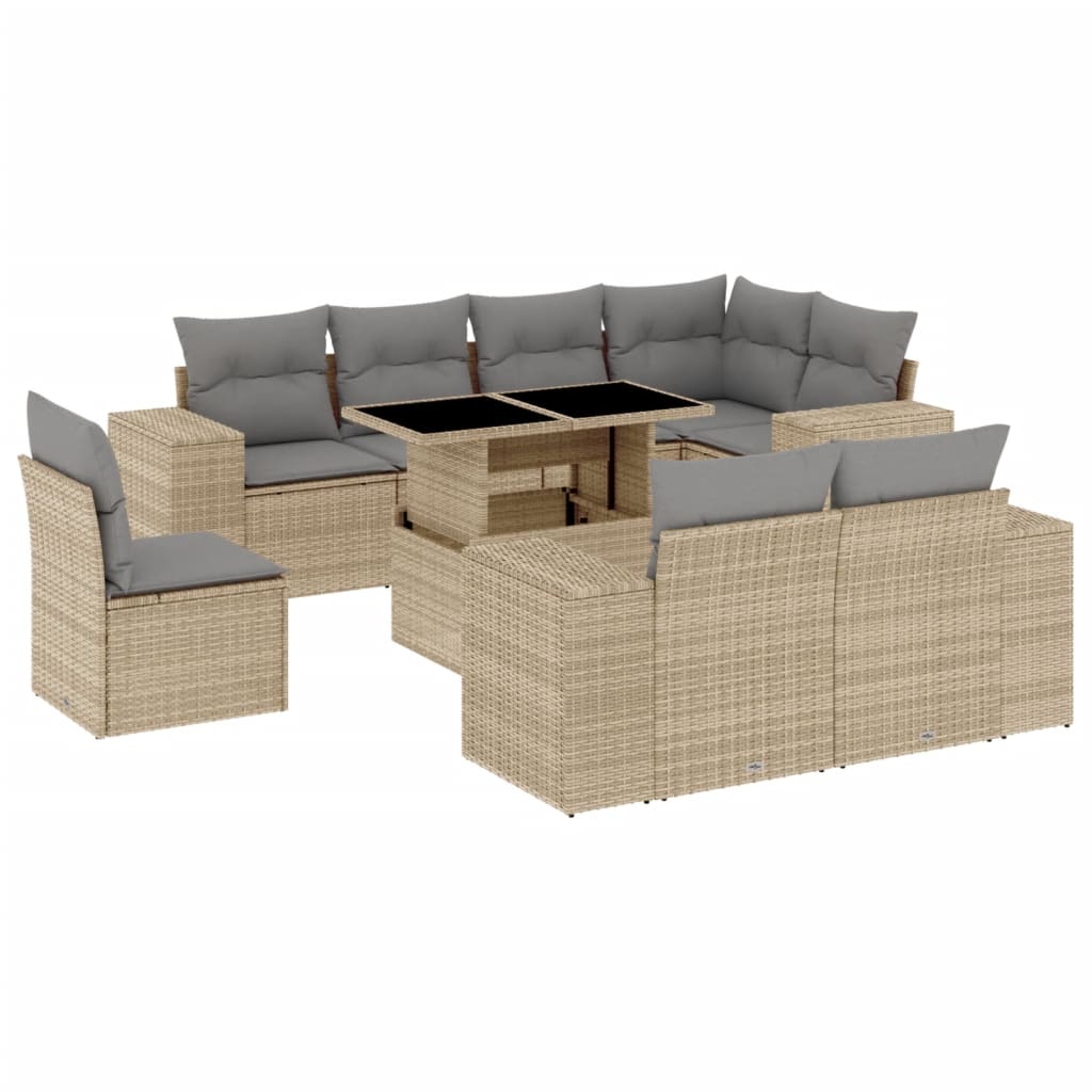 9-delige Loungeset met kussens poly rattan beige is nu te koop bij PeponiXL, paradijselijk wonen!