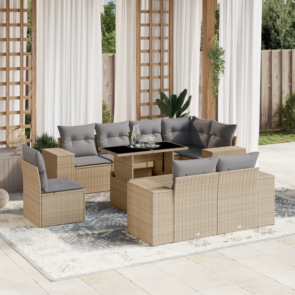 9-delige Loungeset met kussens poly rattan beige is nu te koop bij PeponiXL, paradijselijk wonen!