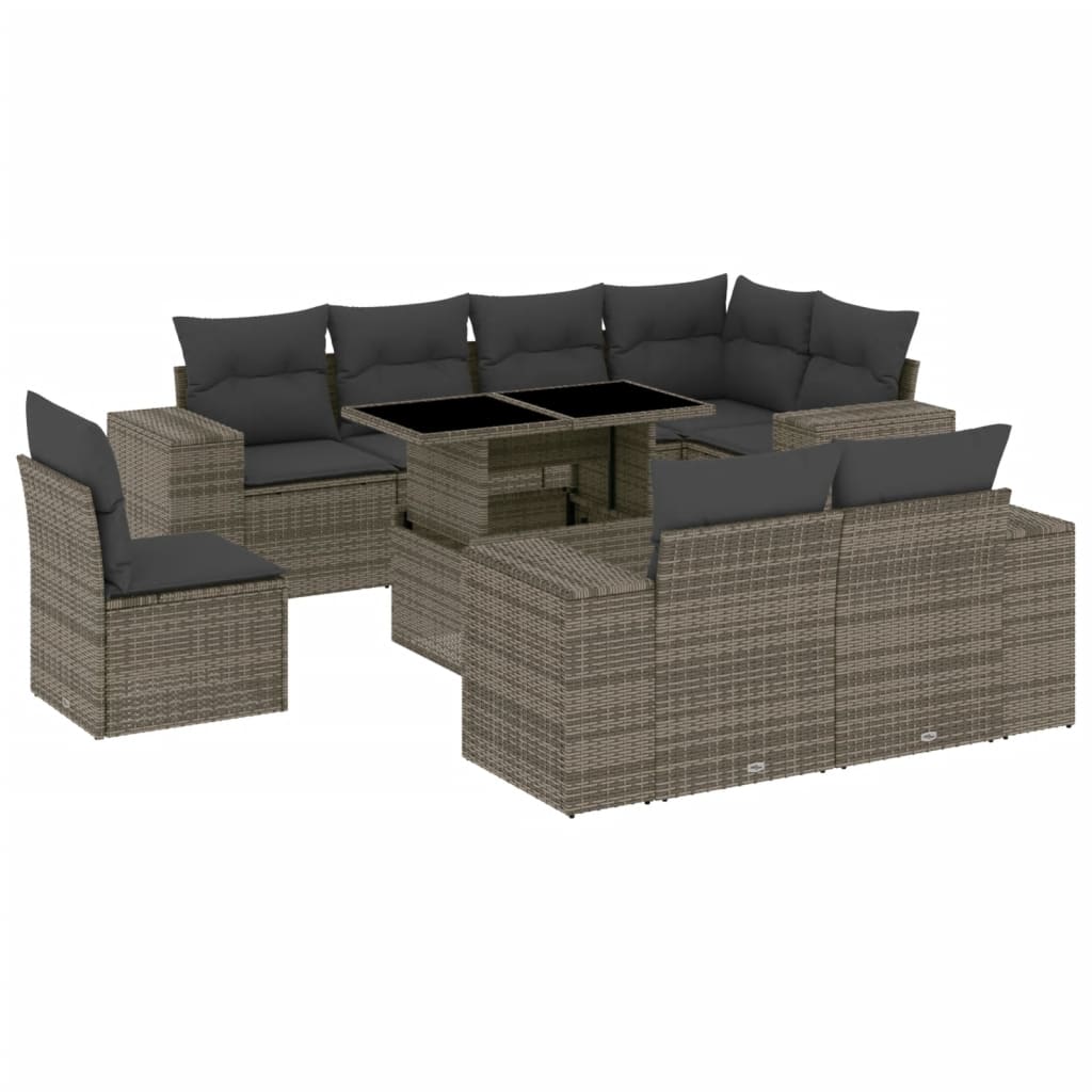 9-delige Loungeset met kussens poly rattan grijs is nu te koop bij PeponiXL, paradijselijk wonen!