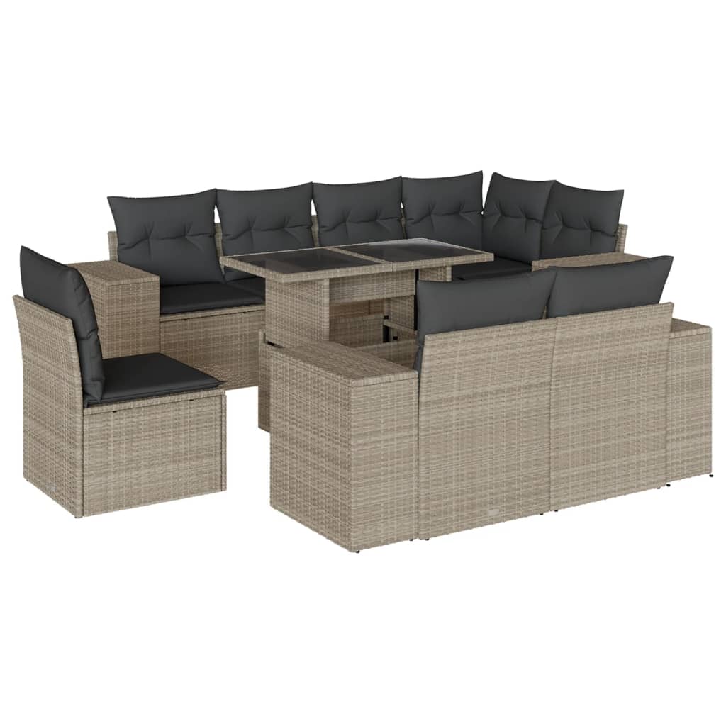 9-delige Loungeset met kussens poly rattan lichtgrijs is nu te koop bij PeponiXL, paradijselijk wonen!