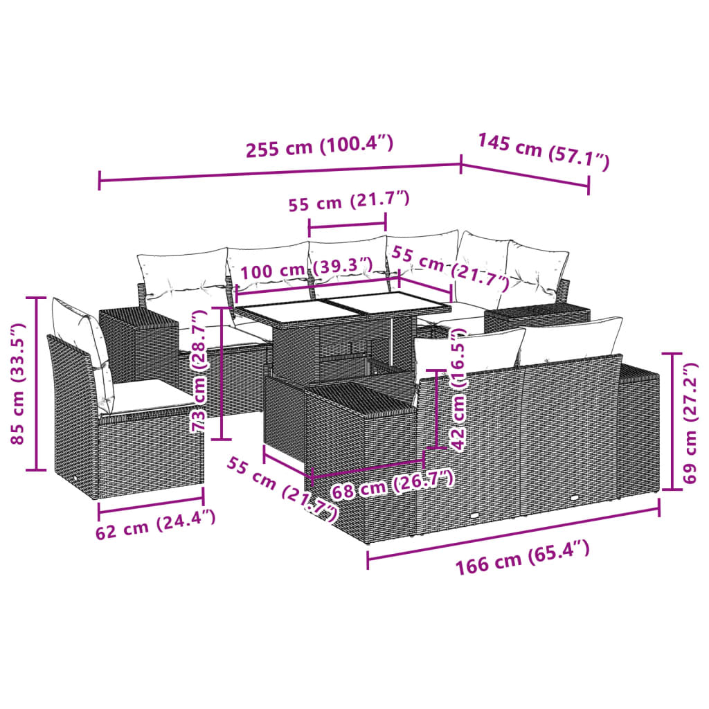 9-delige Loungeset met kussens poly rattan lichtgrijs is nu te koop bij PeponiXL, paradijselijk wonen!