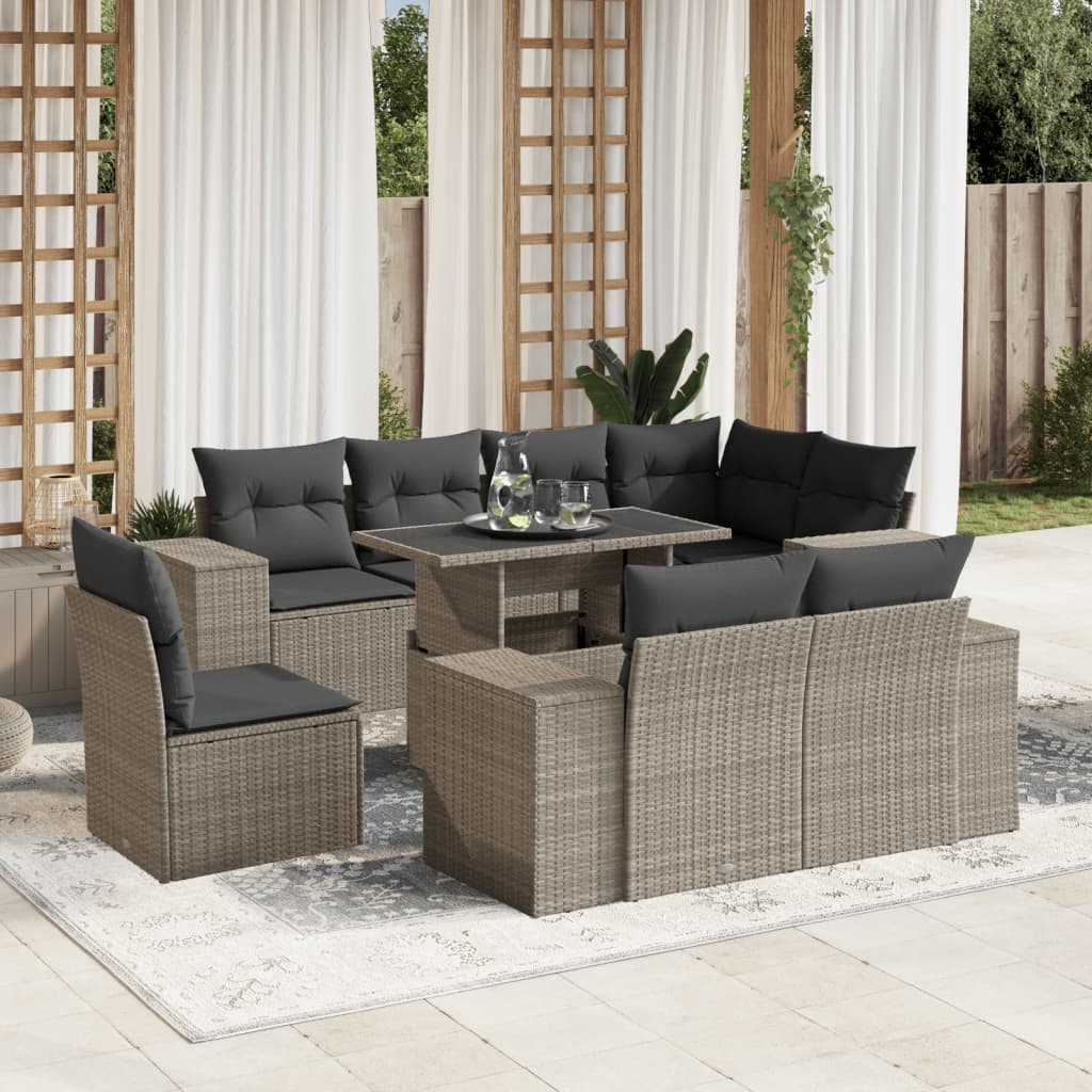 9-delige Loungeset met kussens poly rattan lichtgrijs is nu te koop bij PeponiXL, paradijselijk wonen!