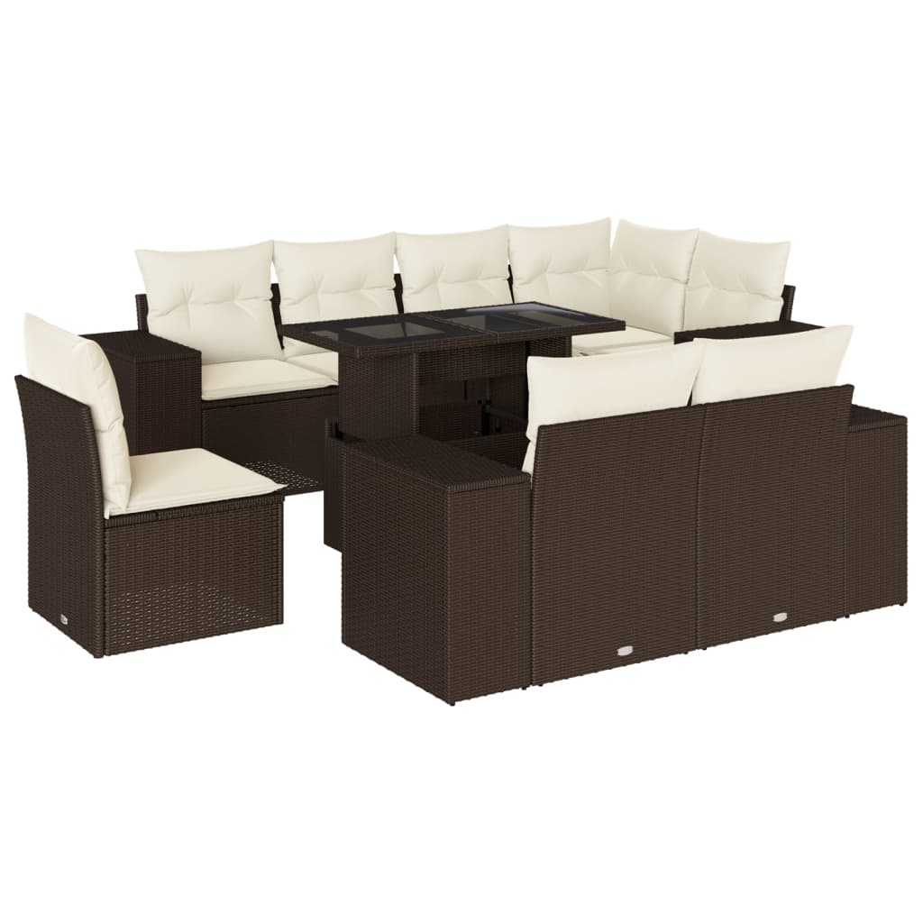 9-delige Loungeset met kussens poly rattan bruin is nu te koop bij PeponiXL, paradijselijk wonen!