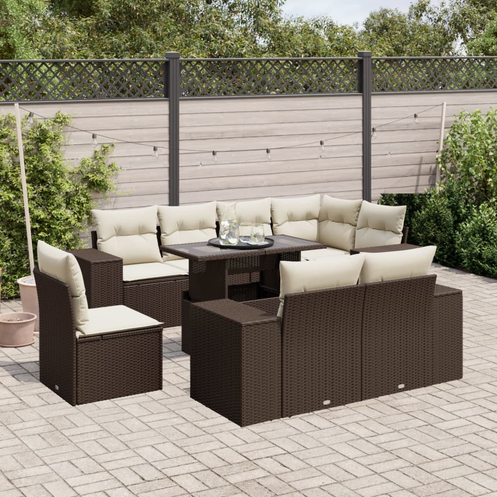 9-delige Loungeset met kussens poly rattan bruin is nu te koop bij PeponiXL, paradijselijk wonen!