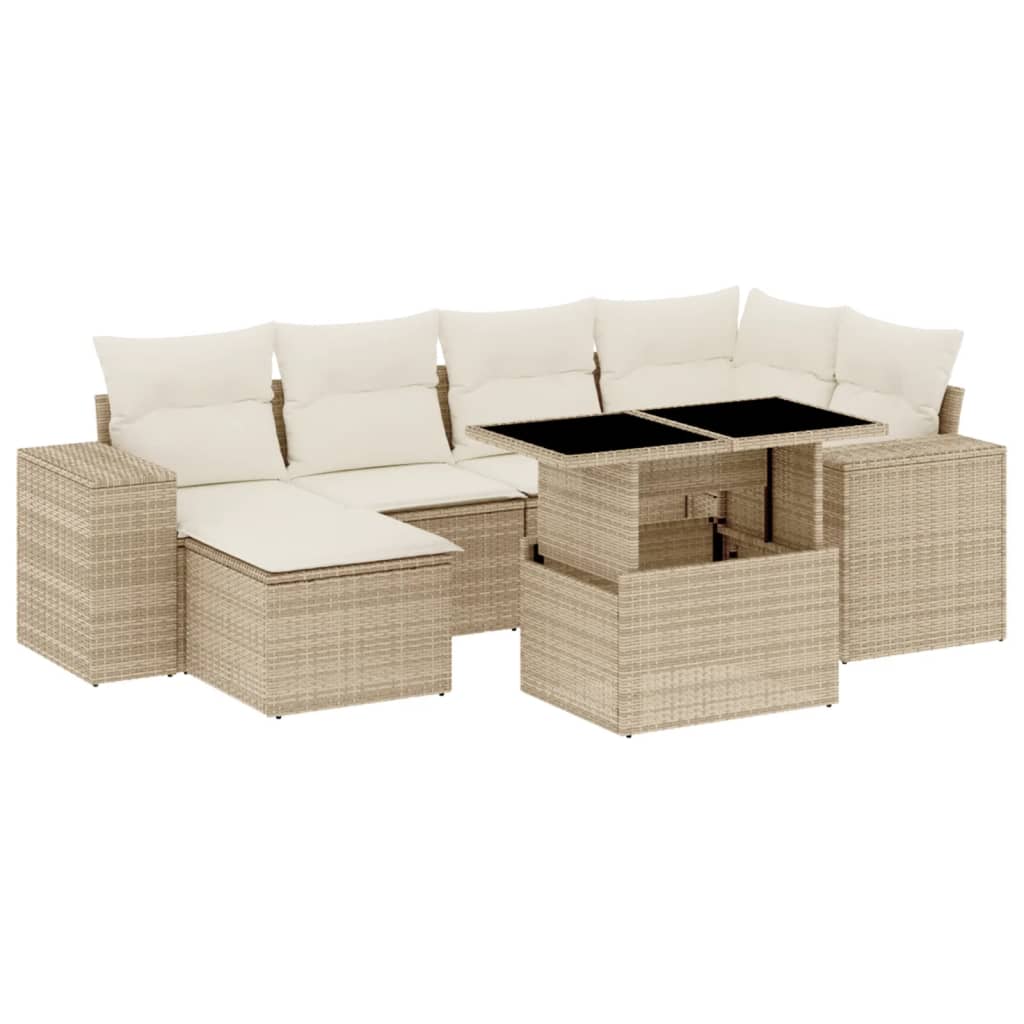 7-delige Loungeset met kussens poly rattan beige is nu te koop bij PeponiXL, paradijselijk wonen!