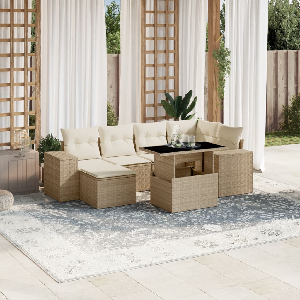 7-delige Loungeset met kussens poly rattan beige is nu te koop bij PeponiXL, paradijselijk wonen!