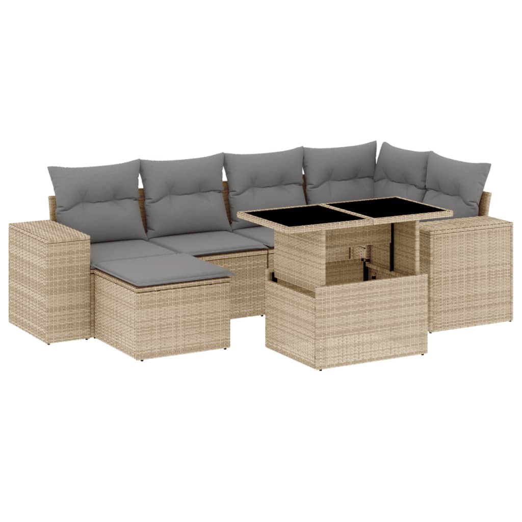 7-delige Loungeset met kussens poly rattan beige is nu te koop bij PeponiXL, paradijselijk wonen!
