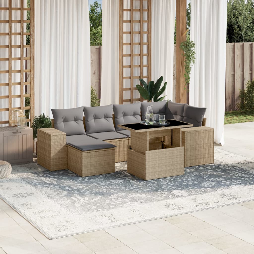 7-delige Loungeset met kussens poly rattan beige is nu te koop bij PeponiXL, paradijselijk wonen!