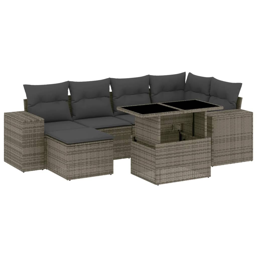7-delige Loungeset met kussens poly rattan grijs is nu te koop bij PeponiXL, paradijselijk wonen!