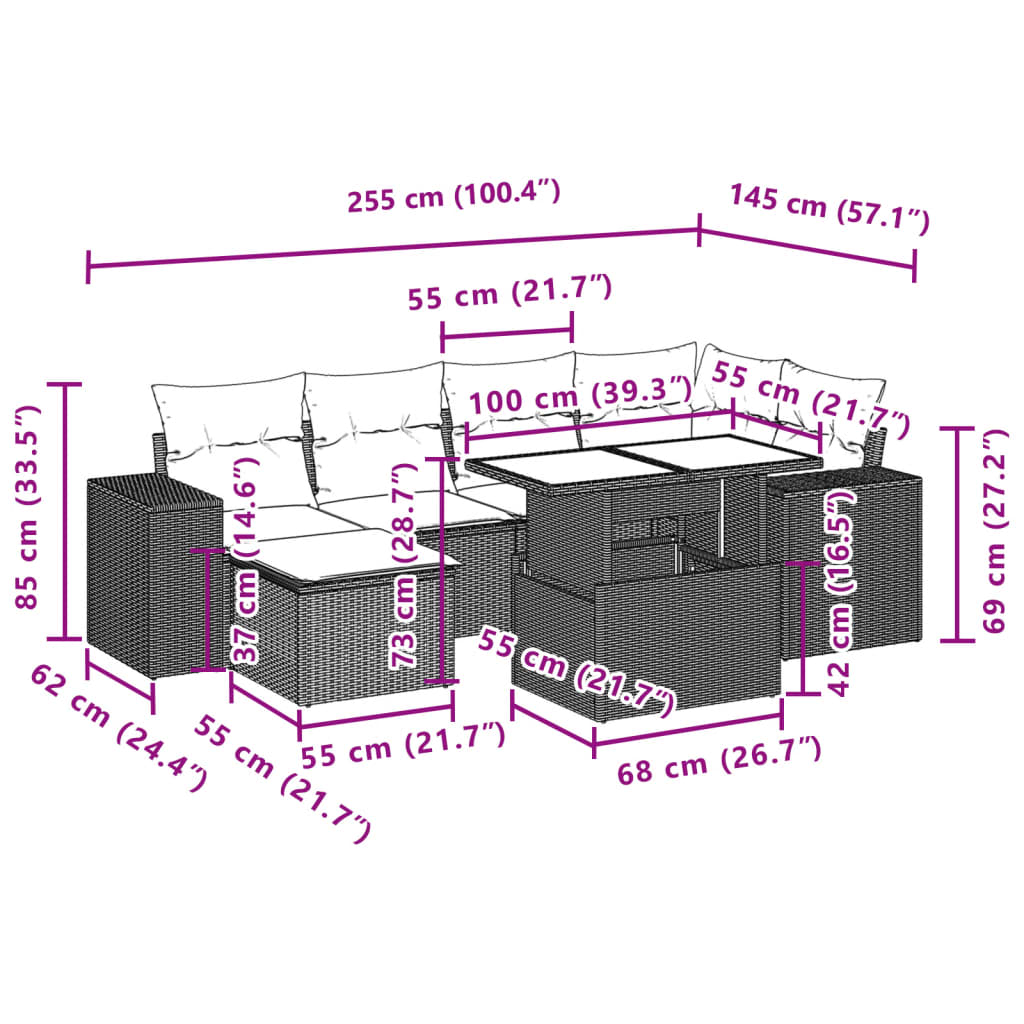 7-delige Loungeset met kussens poly rattan grijs is nu te koop bij PeponiXL, paradijselijk wonen!