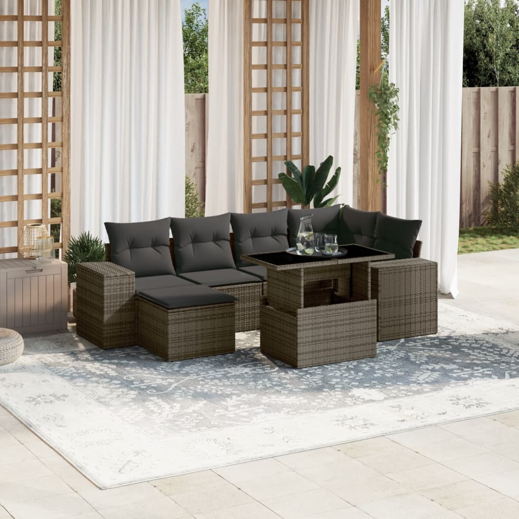 7-delige Loungeset met kussens poly rattan grijs is nu te koop bij PeponiXL, paradijselijk wonen!