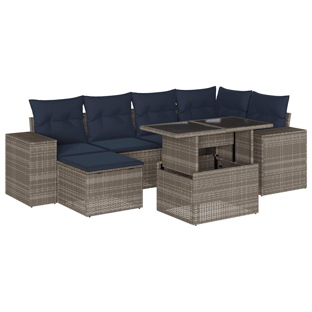 7-delige tuinbankset met kussens, grijs polyrotan is nu te koop bij PeponiXL, paradijselijk wonen!