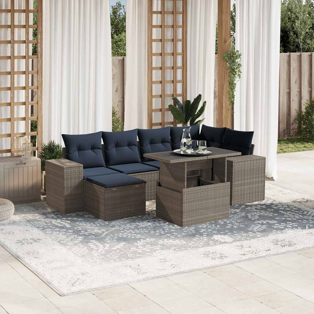7-delige tuinbankset met kussens, grijs polyrotan is nu te koop bij PeponiXL, paradijselijk wonen!