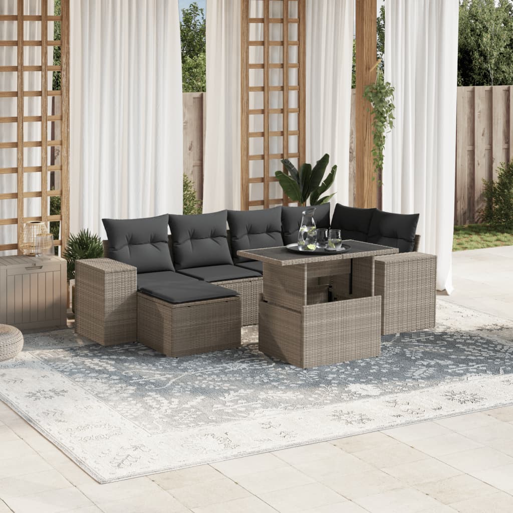 7-delige Loungeset met kussens poly rattan lichtgrijs is nu te koop bij PeponiXL, paradijselijk wonen!