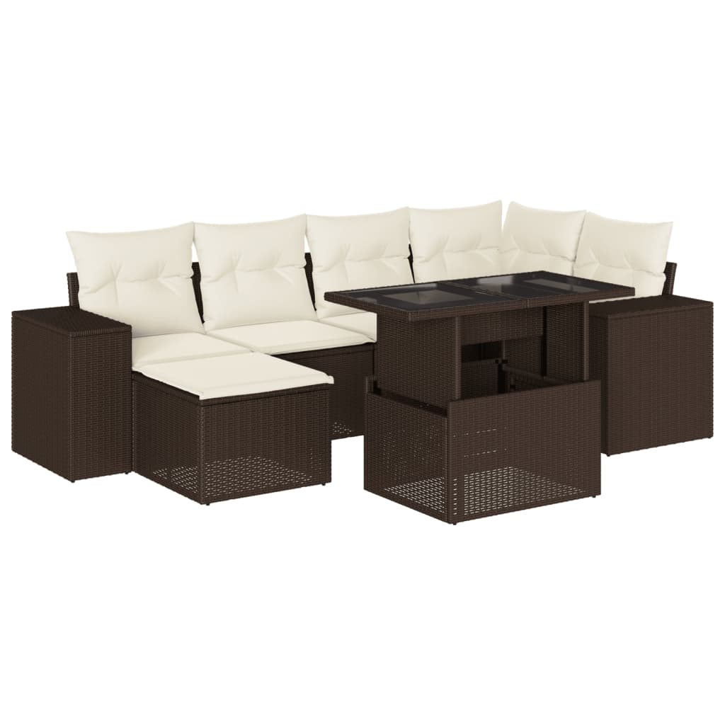 7-delige Loungeset met kussens poly rattan bruin is nu te koop bij PeponiXL, paradijselijk wonen!