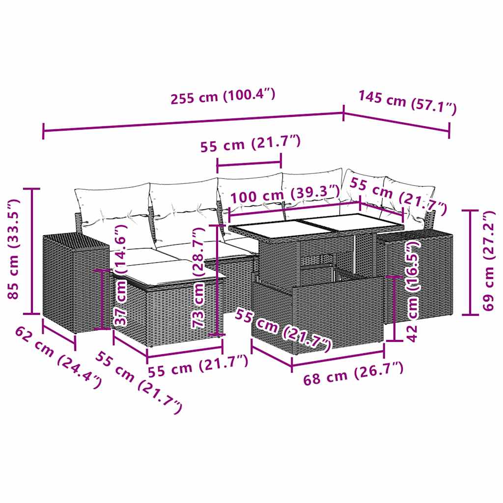 7-delige Loungeset met kussens poly rattan bruin is nu te koop bij PeponiXL, paradijselijk wonen!