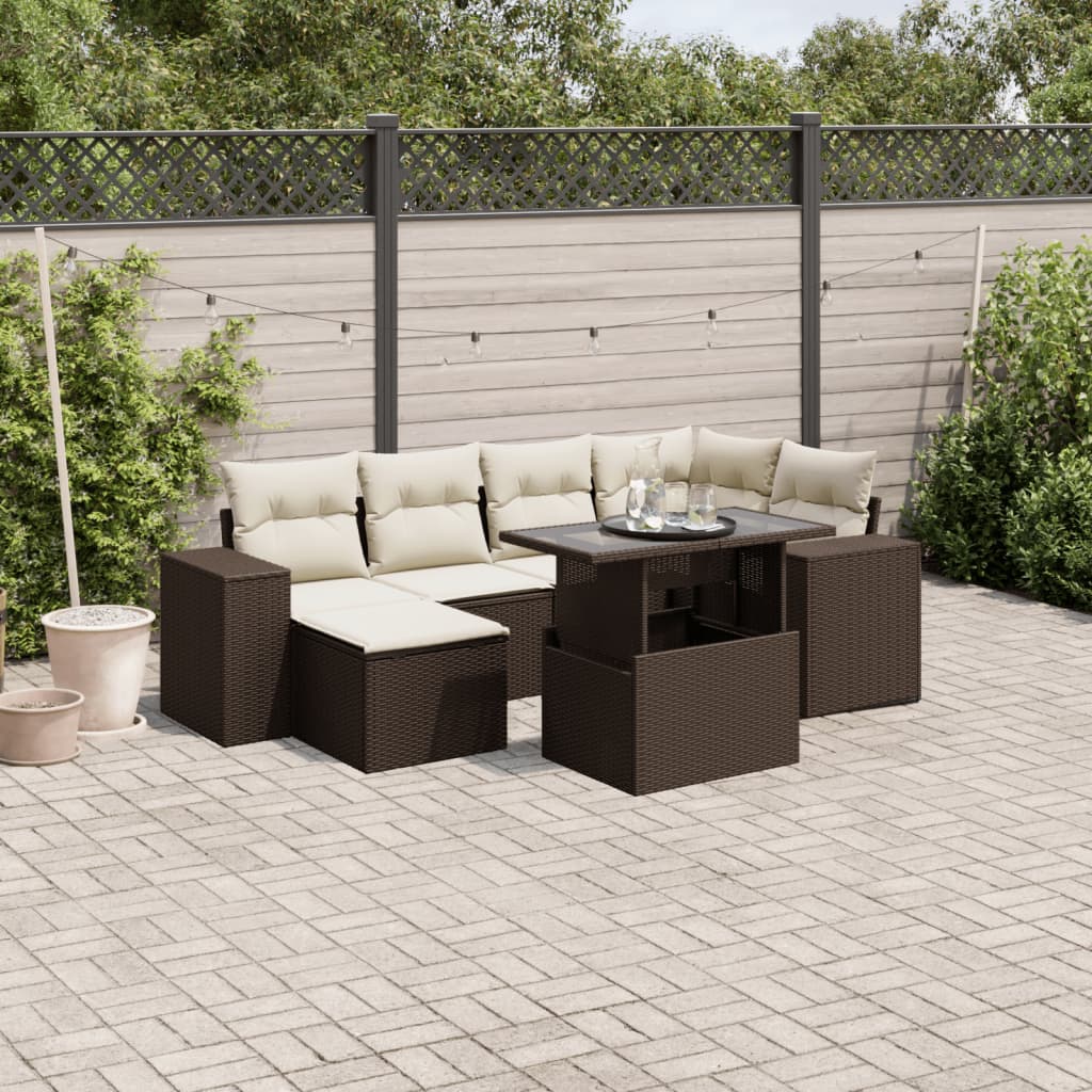 7-delige Loungeset met kussens poly rattan bruin is nu te koop bij PeponiXL, paradijselijk wonen!