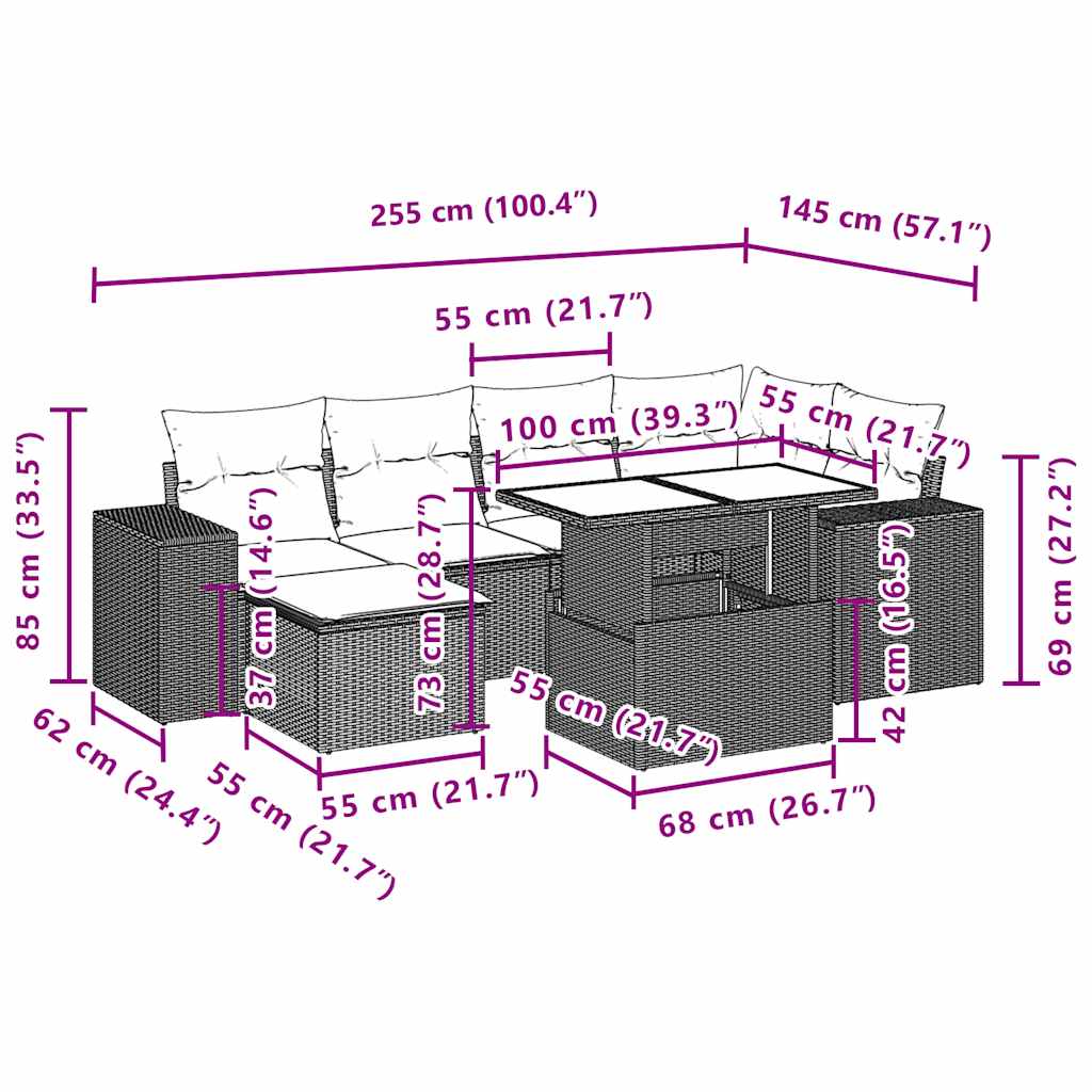 7-delige tuinbankset met kussens, bruin polyrotan is nu te koop bij PeponiXL, paradijselijk wonen!