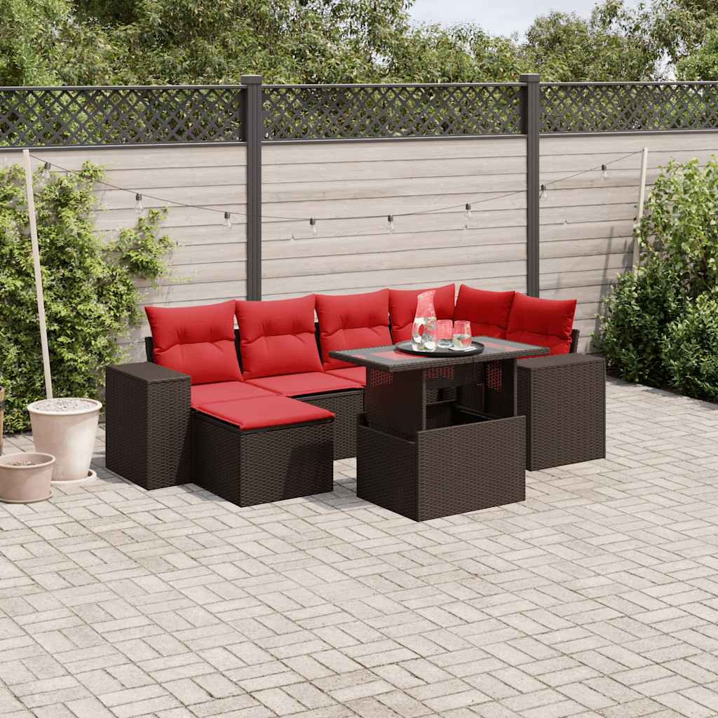7-delige tuinbankset met kussens, bruin polyrotan is nu te koop bij PeponiXL, paradijselijk wonen!