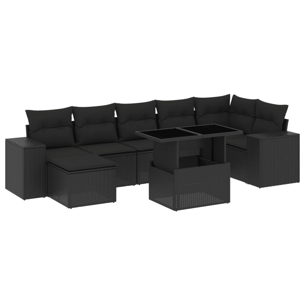 8-delige Loungeset met kussens poly rattan zwart is nu te koop bij PeponiXL, paradijselijk wonen!