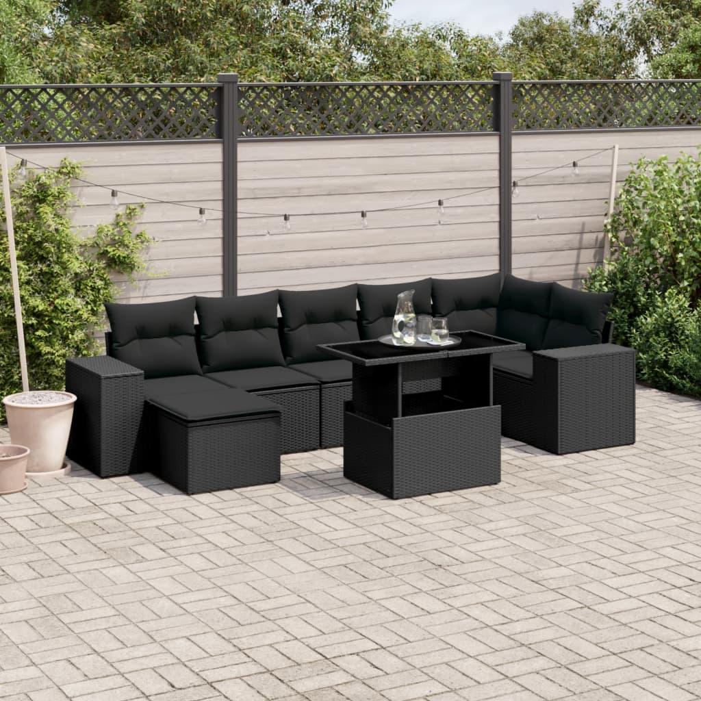 8-delige Loungeset met kussens poly rattan zwart is nu te koop bij PeponiXL, paradijselijk wonen!