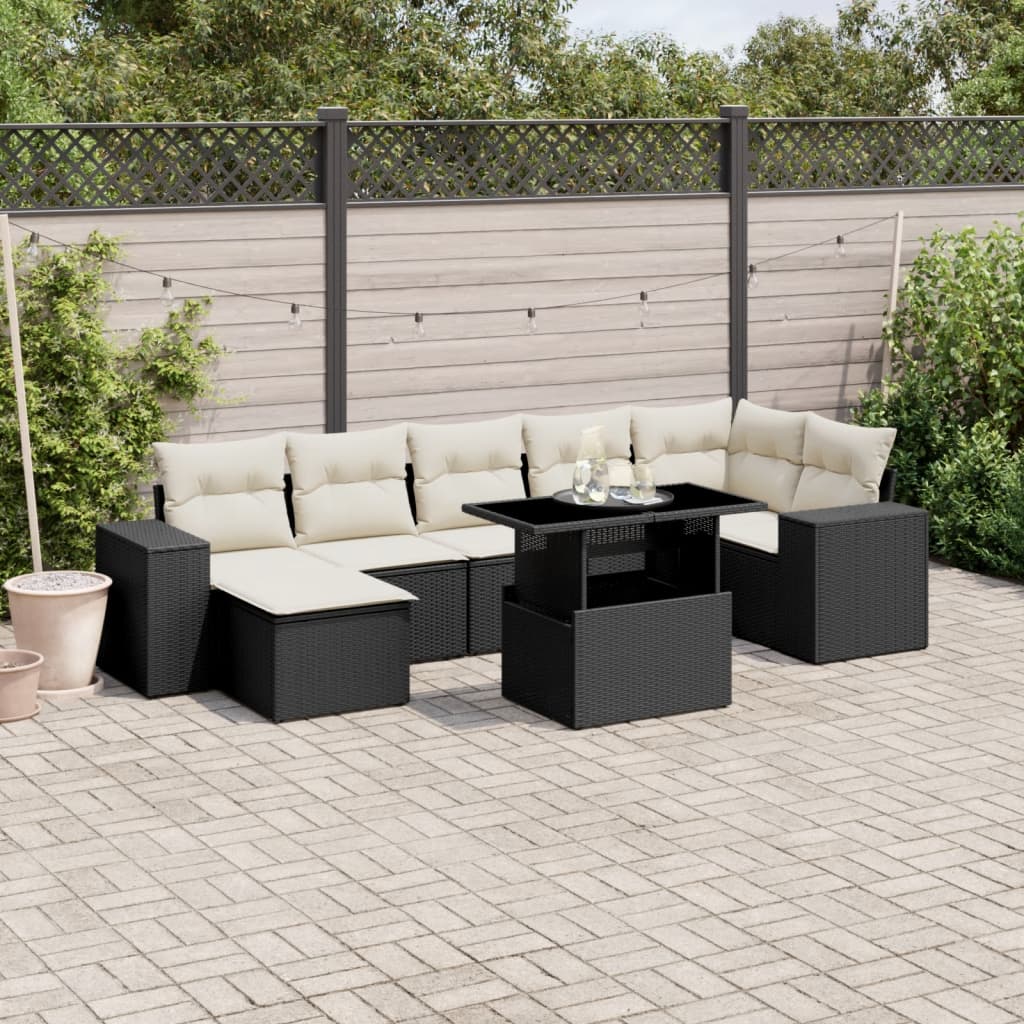 8-delige Loungeset met kussens poly rattan zwart is nu te koop bij PeponiXL, paradijselijk wonen!