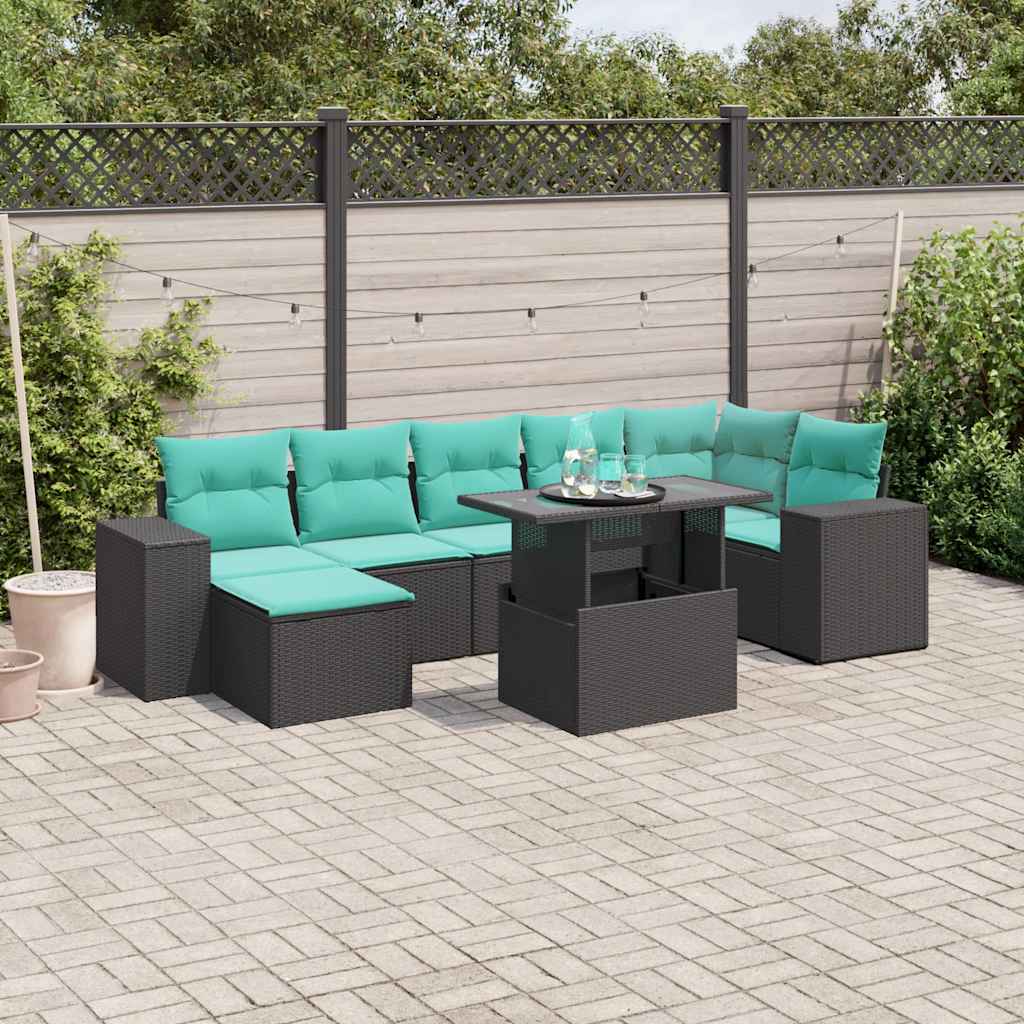 8-delige tuinbankset met kussens, zwart polyrotan is nu te koop bij PeponiXL, paradijselijk wonen!