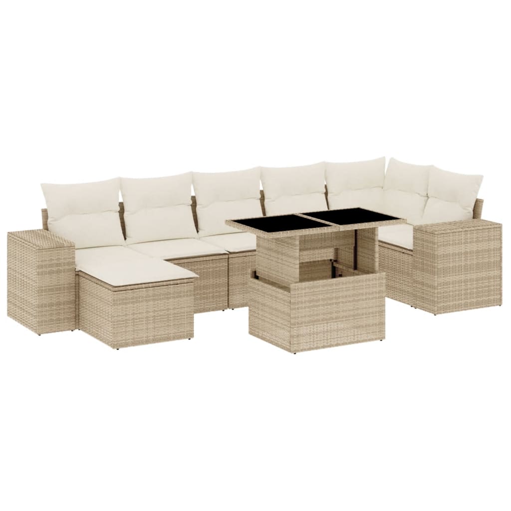 8-delige Loungeset met kussens poly rattan beige is nu te koop bij PeponiXL, paradijselijk wonen!