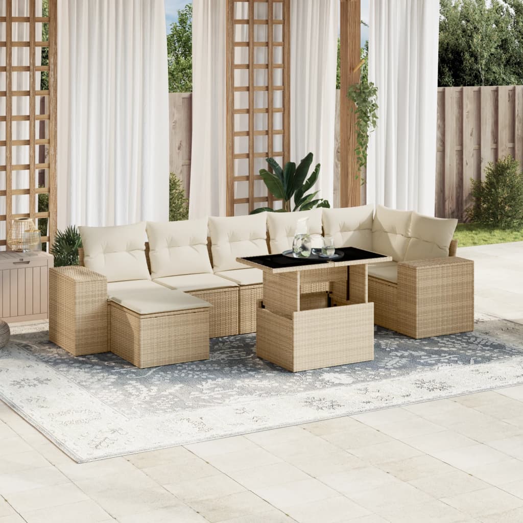 8-delige Loungeset met kussens poly rattan beige is nu te koop bij PeponiXL, paradijselijk wonen!