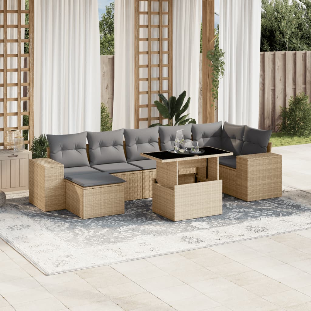 8-delige Loungeset met kussens poly rattan beige is nu te koop bij PeponiXL, paradijselijk wonen!