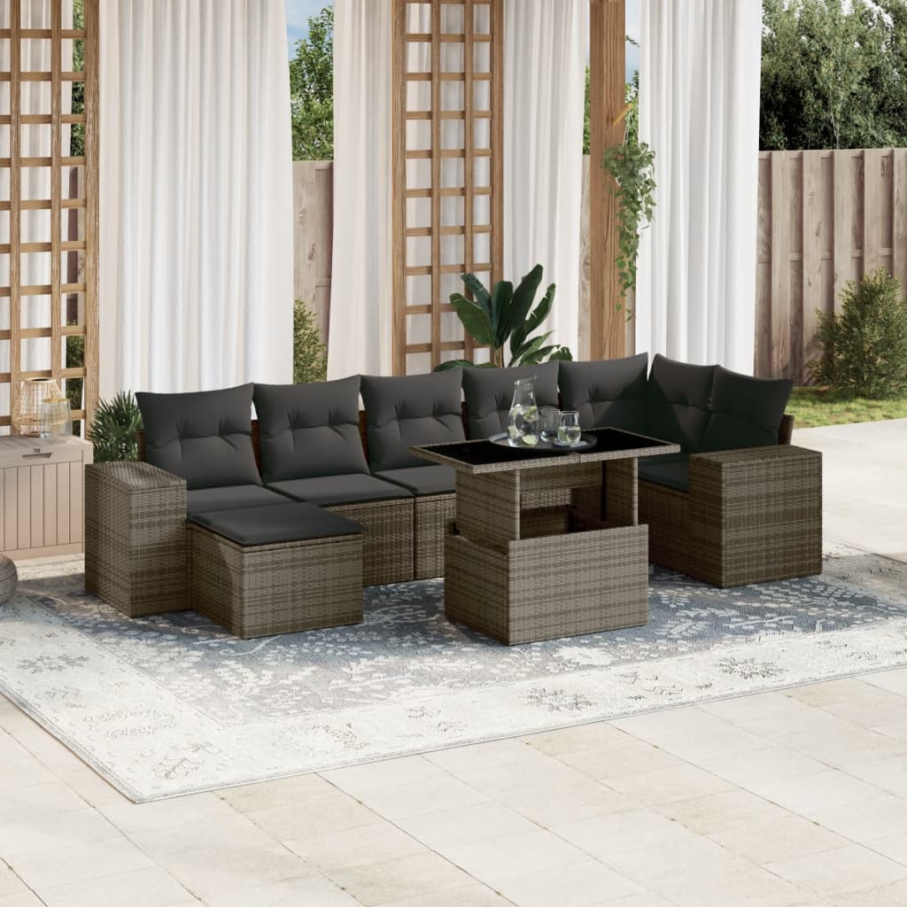 8-delige Loungeset met kussens poly rattan grijs is nu te koop bij PeponiXL, paradijselijk wonen!