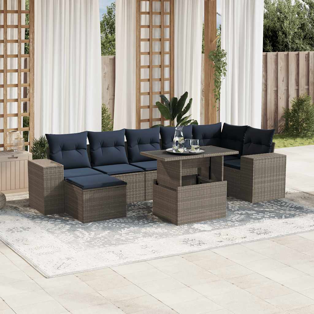 8-delige tuinbankset met kussens, grijs polyrotan is nu te koop bij PeponiXL, paradijselijk wonen!