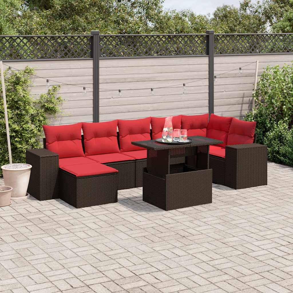 8-delige tuinbankset met kussens, bruin polyrotan is nu te koop bij PeponiXL, paradijselijk wonen!