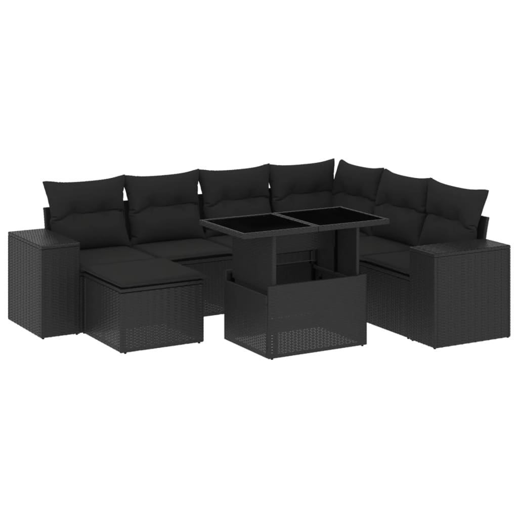 8-delige Loungeset met kussens poly rattan zwart is nu te koop bij PeponiXL, paradijselijk wonen!