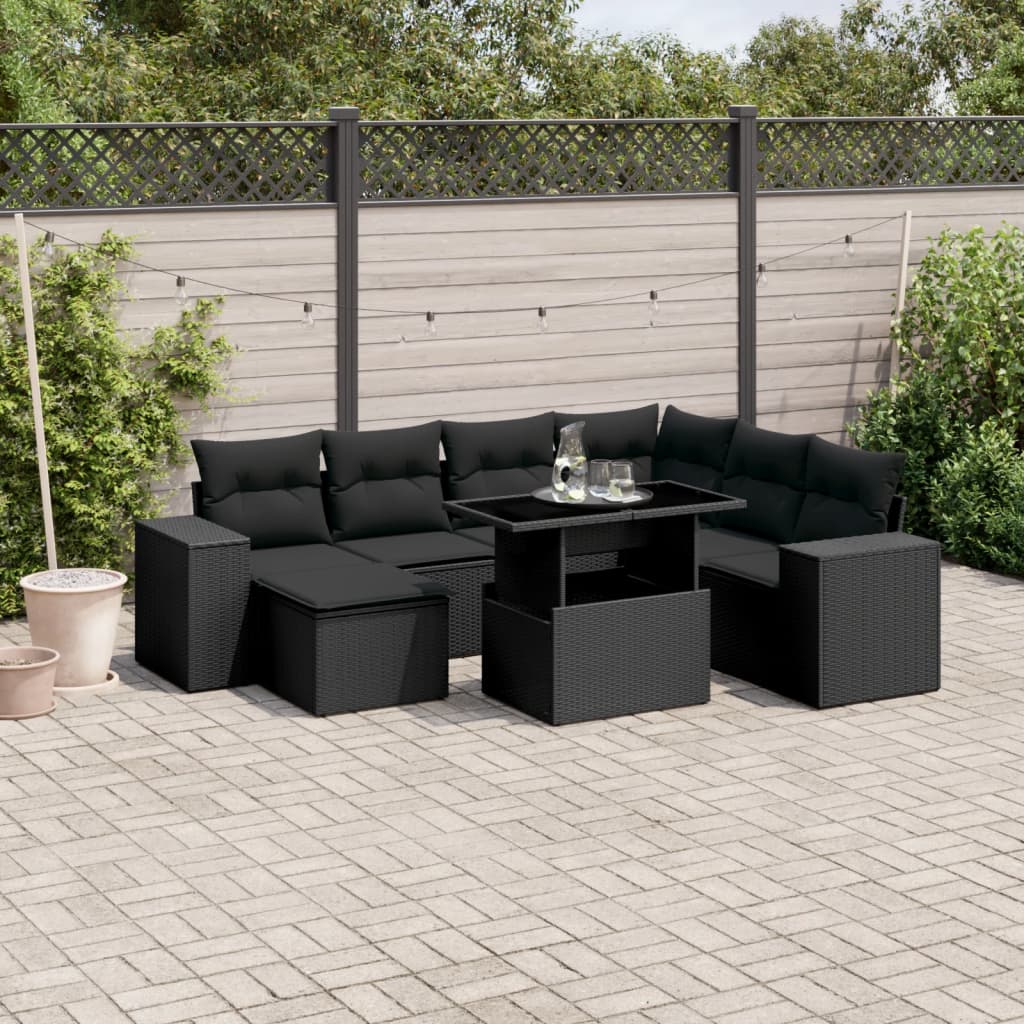 8-delige Loungeset met kussens poly rattan zwart is nu te koop bij PeponiXL, paradijselijk wonen!