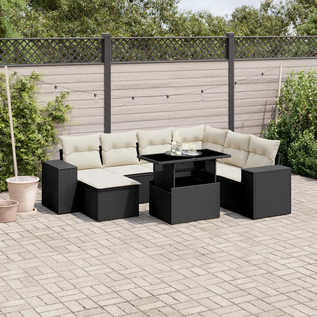 8-delige Loungeset met kussens poly rattan zwart is nu te koop bij PeponiXL, paradijselijk wonen!