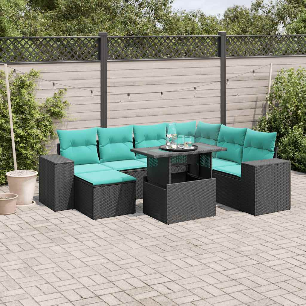 8-delige tuinbankset met kussens, zwart polyrotan is nu te koop bij PeponiXL, paradijselijk wonen!