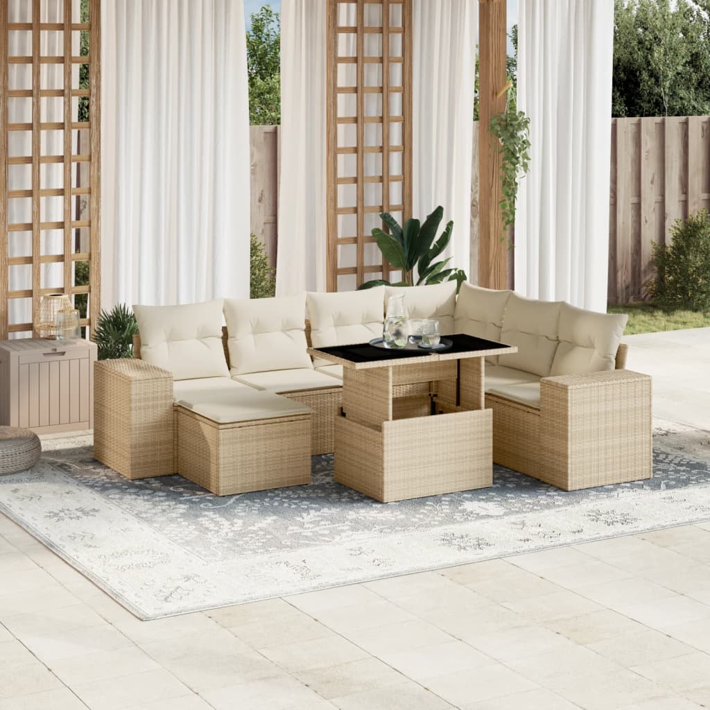 8-delige Loungeset met kussens poly rattan beige is nu te koop bij PeponiXL, paradijselijk wonen!