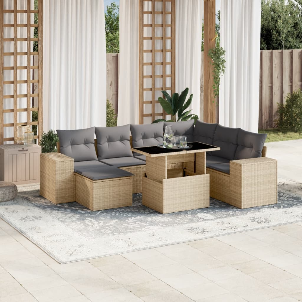 8-delige Loungeset met kussens poly rattan beige is nu te koop bij PeponiXL, paradijselijk wonen!