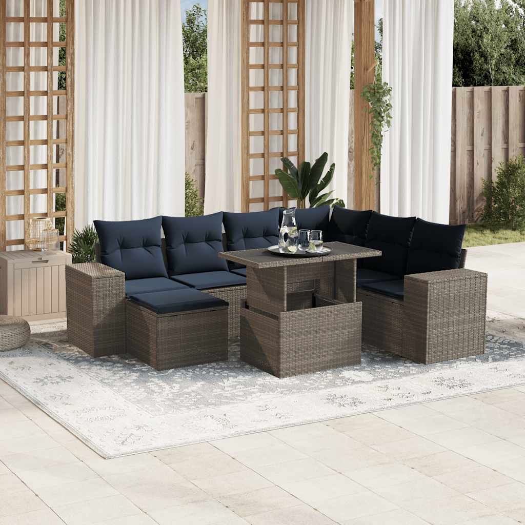 8-delige tuinbankset met kussens, grijs polyrotan is nu te koop bij PeponiXL, paradijselijk wonen!