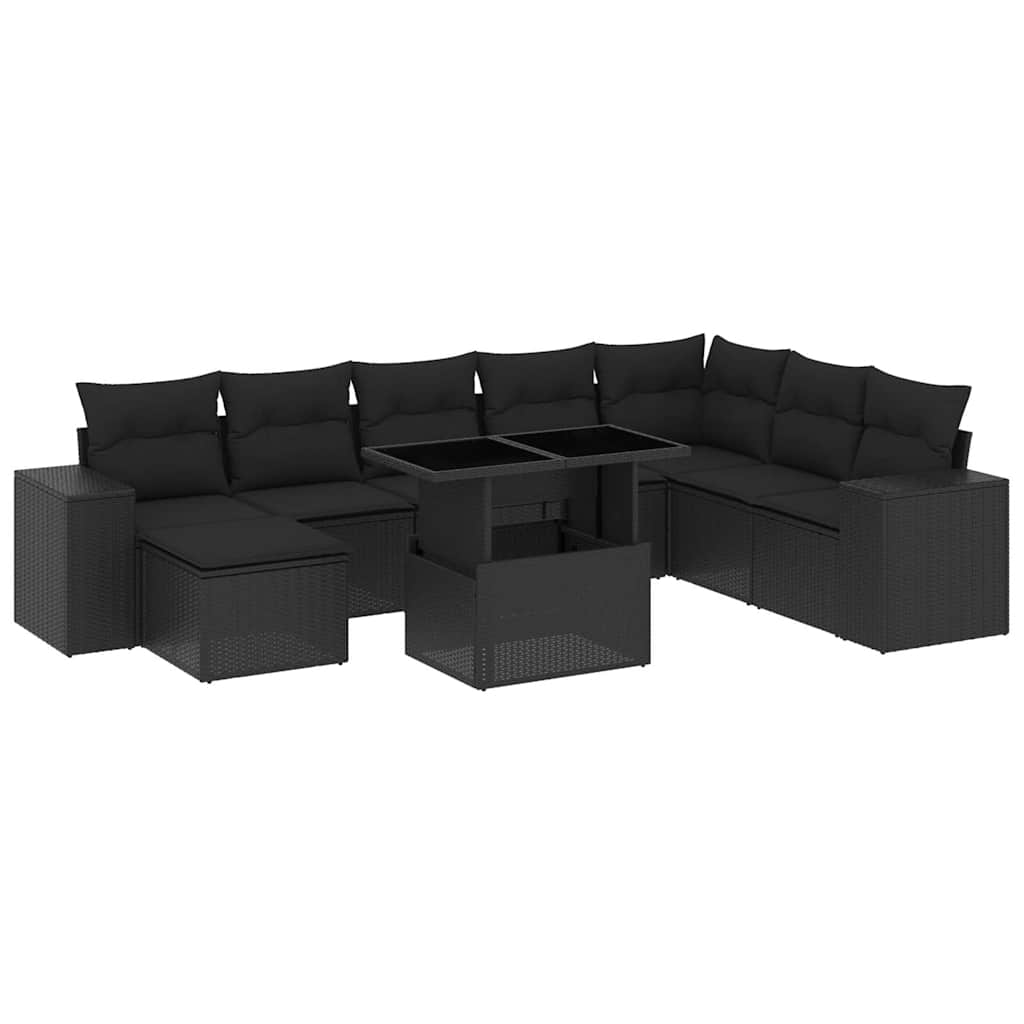 9-delige Loungeset met kussens poly rattan zwart is nu te koop bij PeponiXL, paradijselijk wonen!