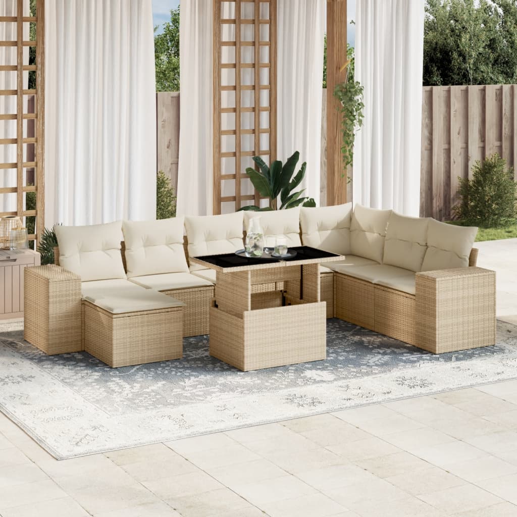 9-delige Loungeset met kussens poly rattan beige is nu te koop bij PeponiXL, paradijselijk wonen!