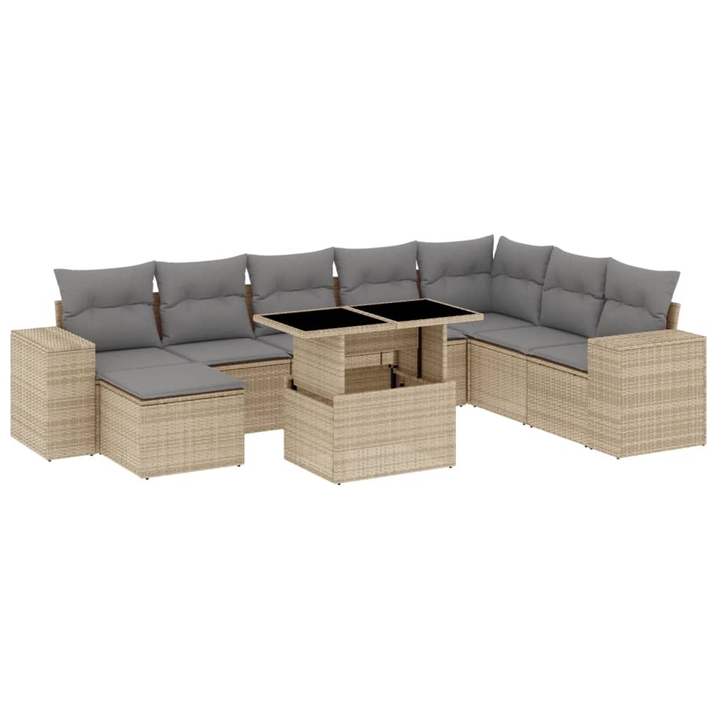 9-delige Loungeset met kussens poly rattan beige is nu te koop bij PeponiXL, paradijselijk wonen!