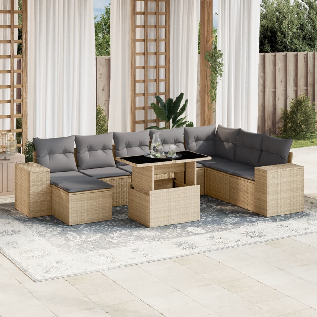 9-delige Loungeset met kussens poly rattan beige is nu te koop bij PeponiXL, paradijselijk wonen!