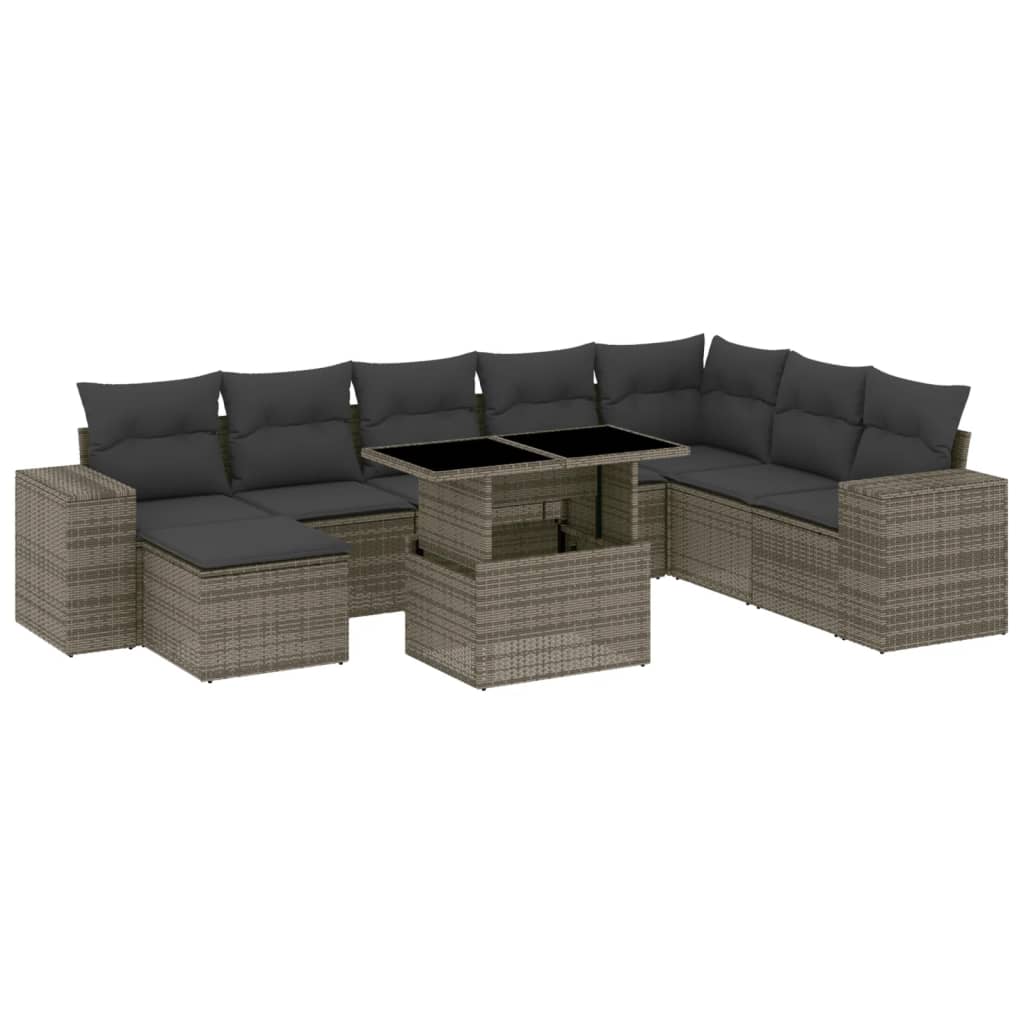9-delige Loungeset met kussens poly rattan grijs is nu te koop bij PeponiXL, paradijselijk wonen!