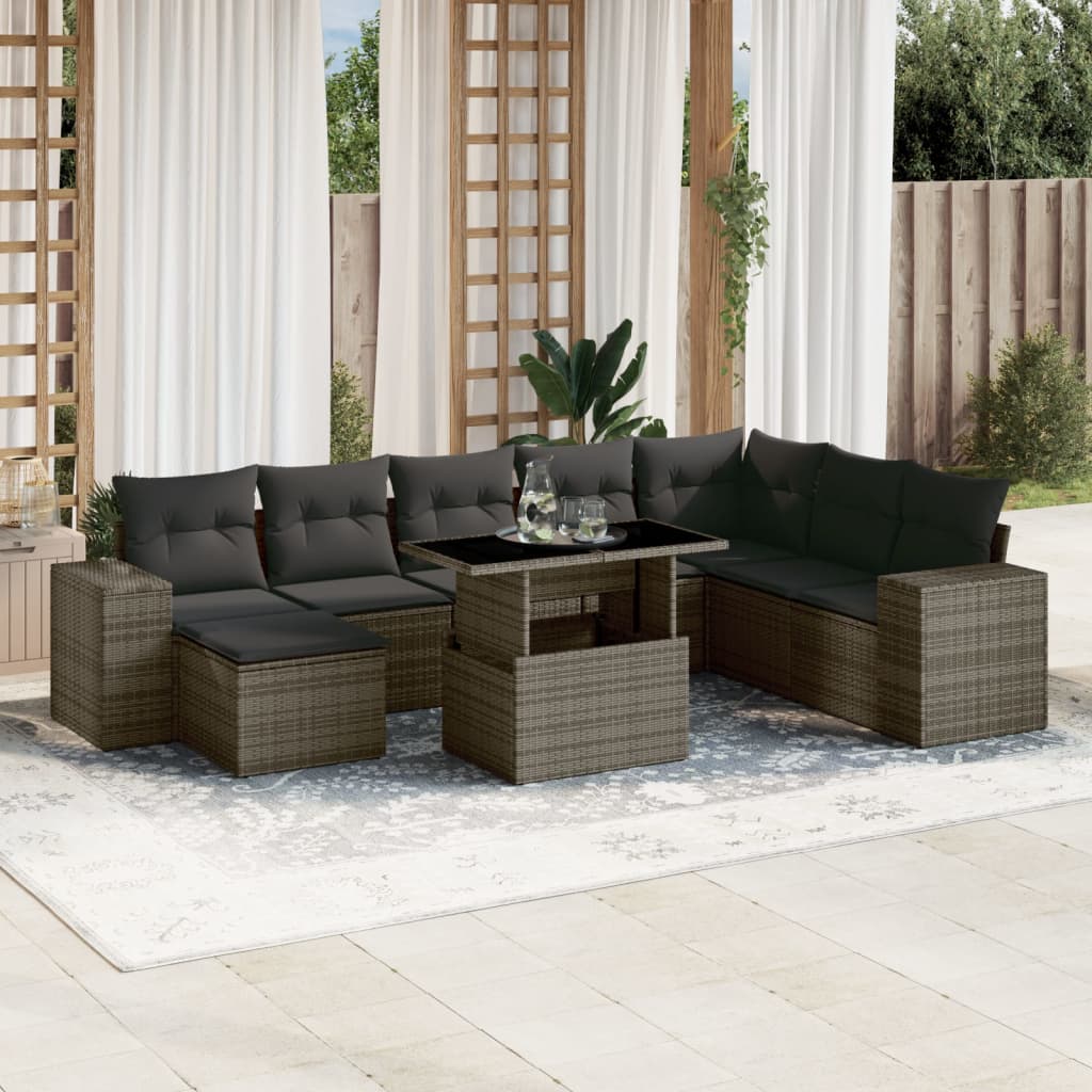 9-delige Loungeset met kussens poly rattan grijs is nu te koop bij PeponiXL, paradijselijk wonen!