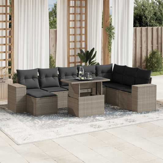 9-delige Loungeset met kussens poly rattan lichtgrijs is nu te koop bij PeponiXL, paradijselijk wonen!