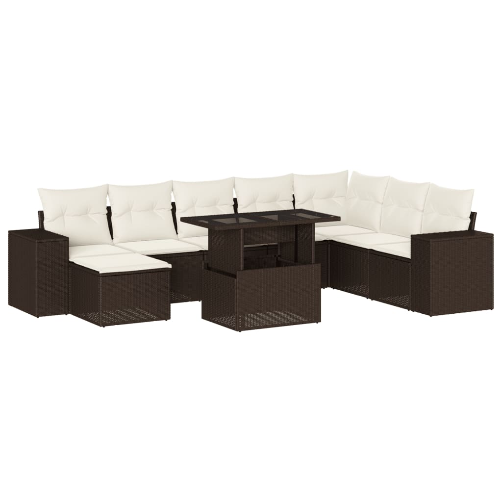 9-delige Loungeset met kussens poly rattan bruin is nu te koop bij PeponiXL, paradijselijk wonen!